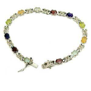 Sterling Silver 925 Multi Gemstone Tennis Bracelet